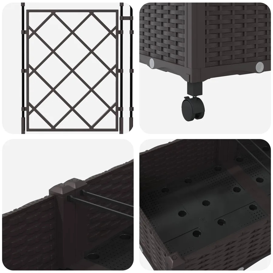 Bac de jardin avec treillis et roues 3 pc Marron PP - 5