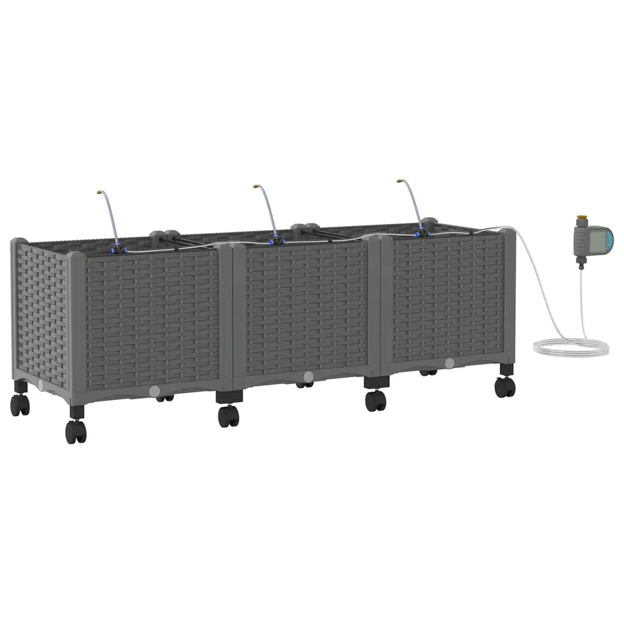Porte-plante de jardin avec irrigation et roues 3 pc Gris clair - 2