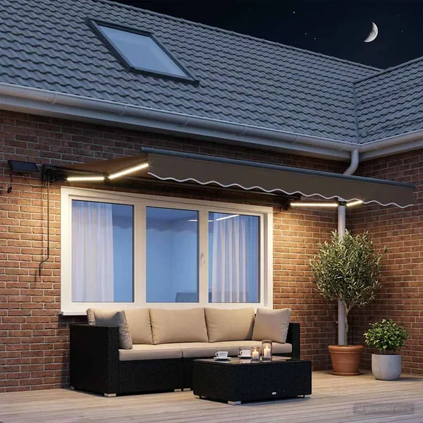 Cadre de store manuel avec LEDs Taupe 3,5 x 2,5 m