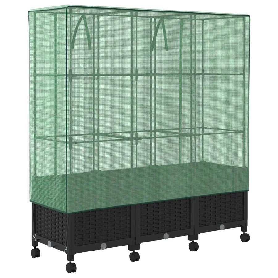 Jardinière de jardin avec couverture de serre et roues 3 pc PP - 4