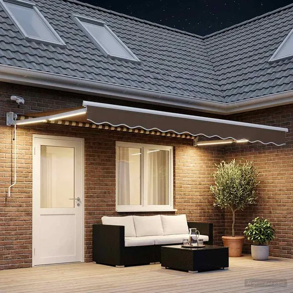Auvent rétractable électrique Taupe 100% Polyester et Aluminium