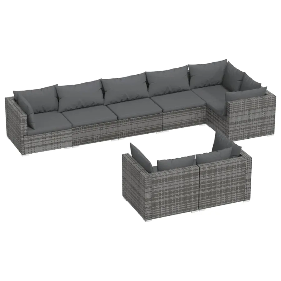 Salon de jardin 8 pcs avec coussins Gris Résine tressée - 2