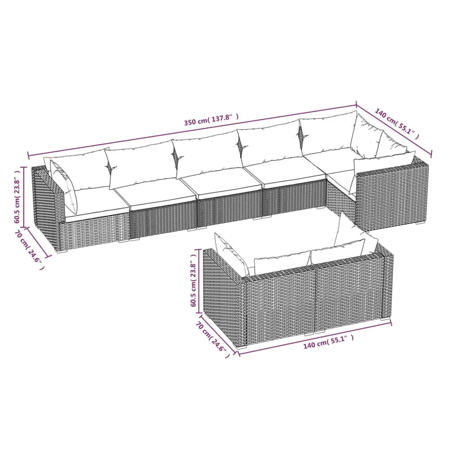 Salon de jardin 8 pcs avec coussins Gris Résine tressée - 5