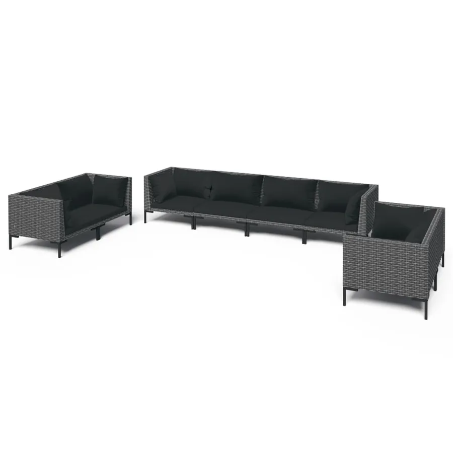 Salon de jardin 8 pcs avec coussins Résine tressée Gris foncé - 2