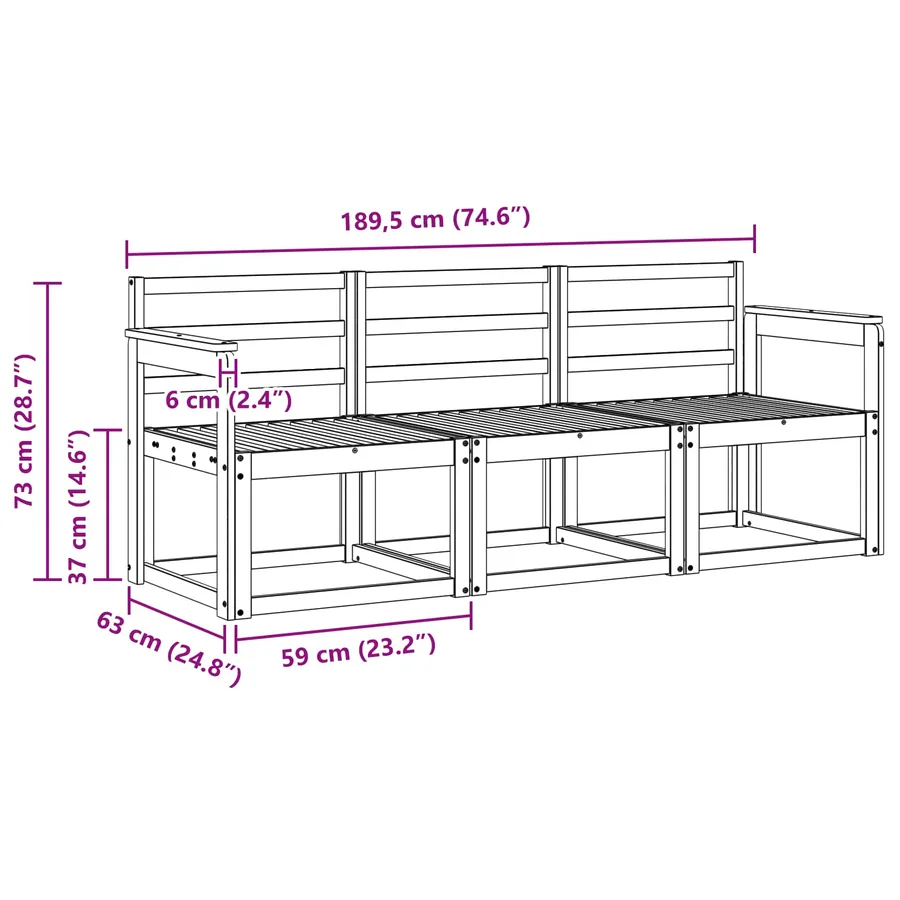 Ensemble de canapés d'extérieur 3 pcs Blanc 189,5 x 63 x 73 cm - 5