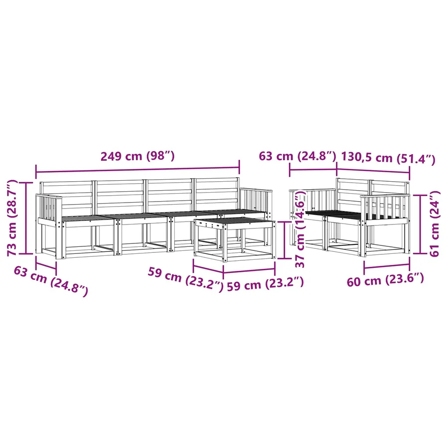 Ensemble de canapés d'extérieur 7 pcs Blanc 59 x 59 x 37 cm - 8