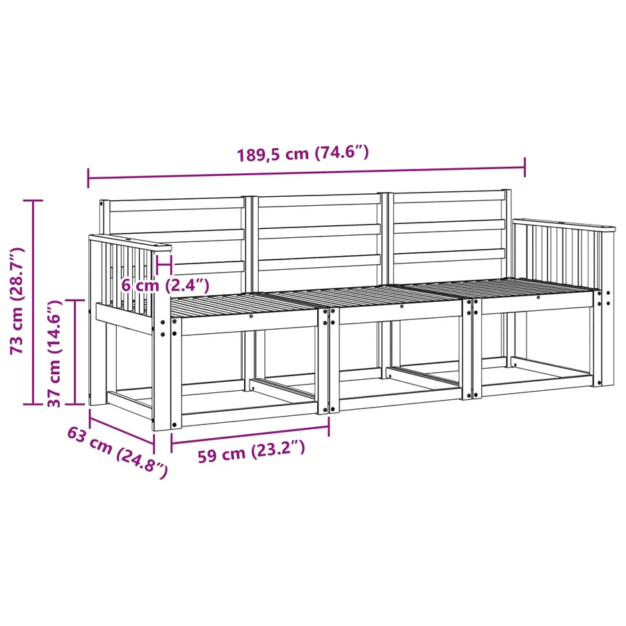 Ensemble de canapés d'extérieur 3 pcs Blanc 189,5 x 63 x 73 cm - 5