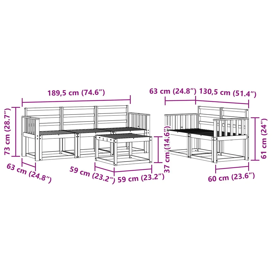 Ensemble de canapés d'extérieur 6 pcs Blanc 59 x 59 x 37 cm - 8