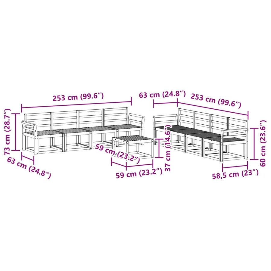Ensemble de canapés d'extérieur 9 pcs Blanc 59 x 59 x 37 cm - 8