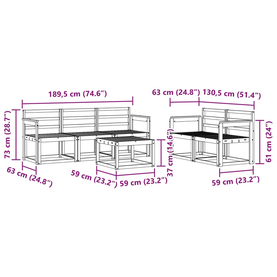 Ensemble de canapés d'extérieur 6 pcs Blanc 59 x 59 x 37 cm - 8
