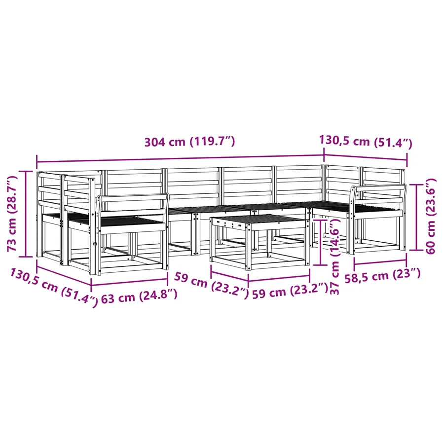 Ensemble de canapés d'extérieur 8 pcs Blanc 59 x 59 x 37 cm - 8