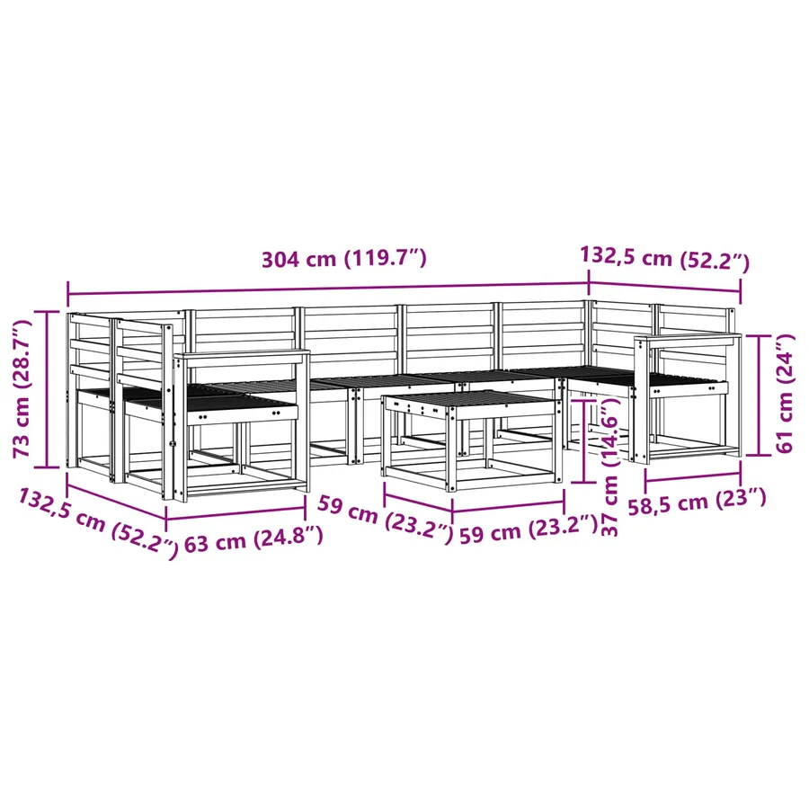 Ensemble de canapés d'extérieur 8 pcs Blanc 59 x 59 x 37 cm - 8