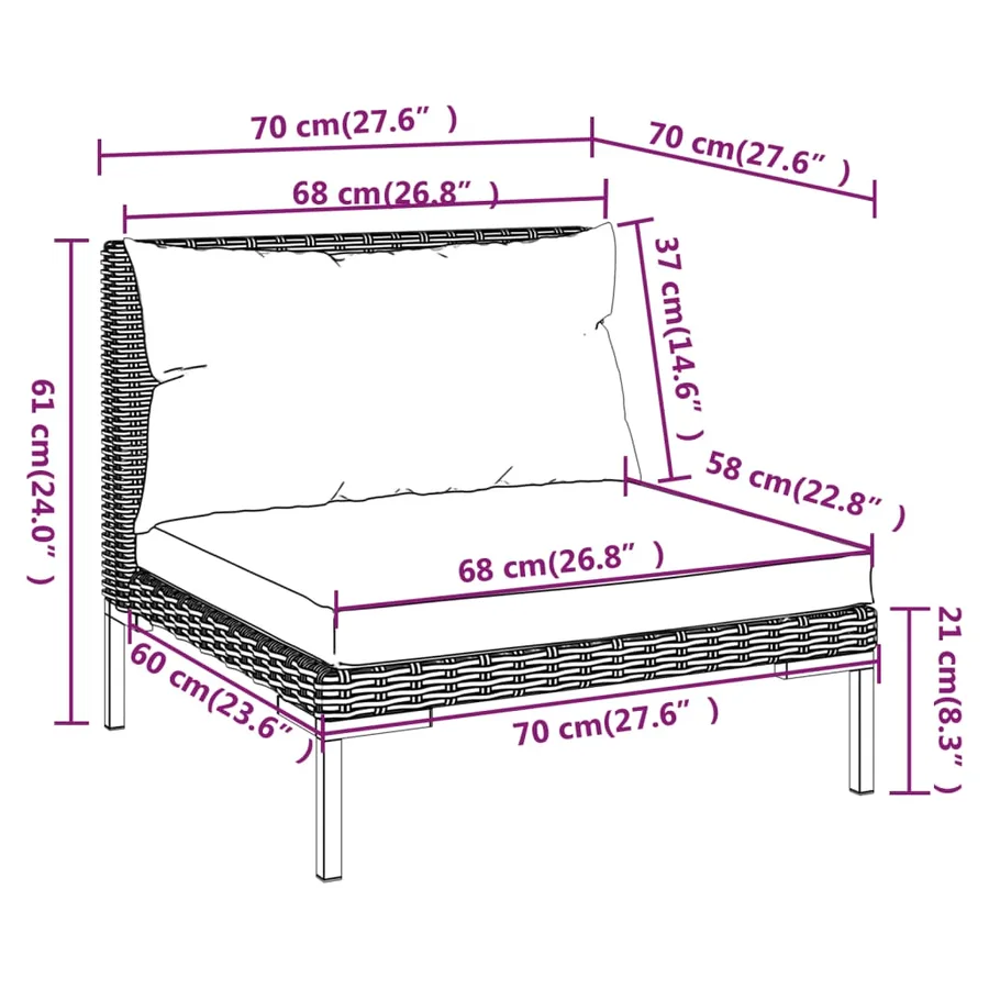 Salon de jardin 6 pcs avec coussins Résine tressée Gris foncé - 10