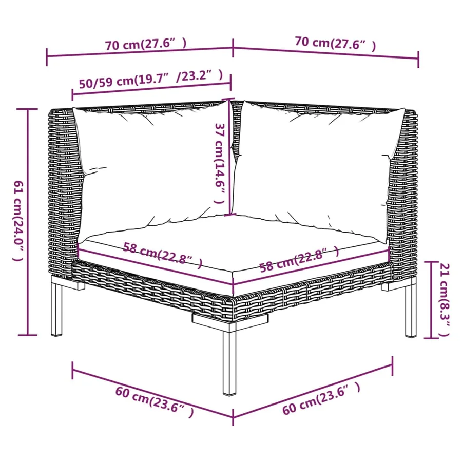 Salon de jardin 6 pcs avec coussins Résine tressée Gris foncé - 11