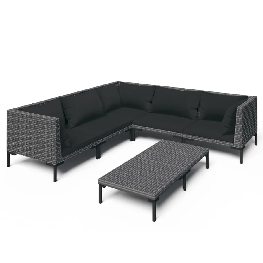 Salon de jardin 6 pcs avec coussins Résine tressée Gris foncé - 2
