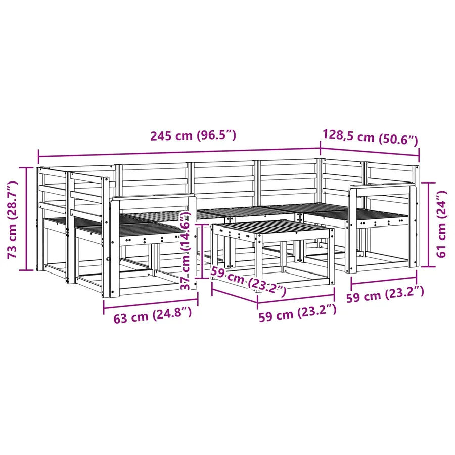 Ensemble de canapés d'extérieur 7 pcs Blanc 59 x 59 x 37 cm - 8