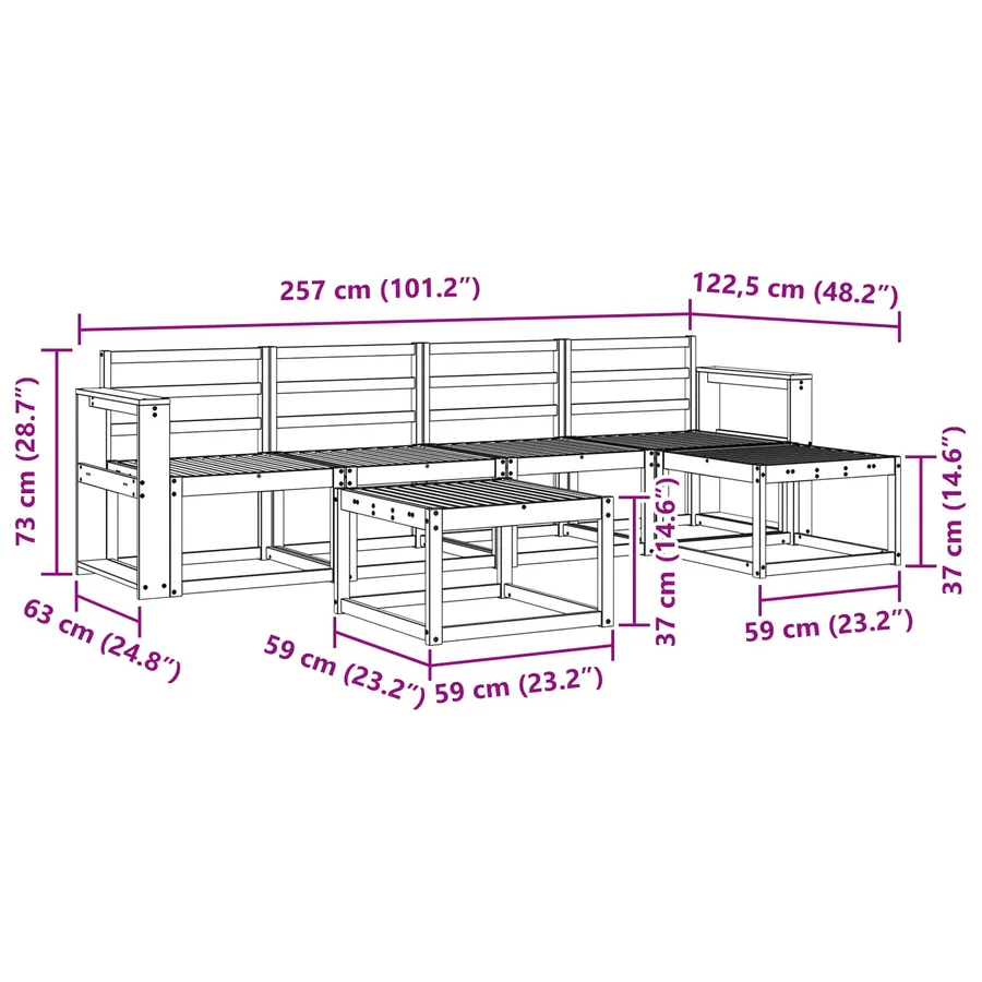 Ensemble de canapés d'extérieur 6 pcs Blanc 59 x 59 x 37 cm - 8