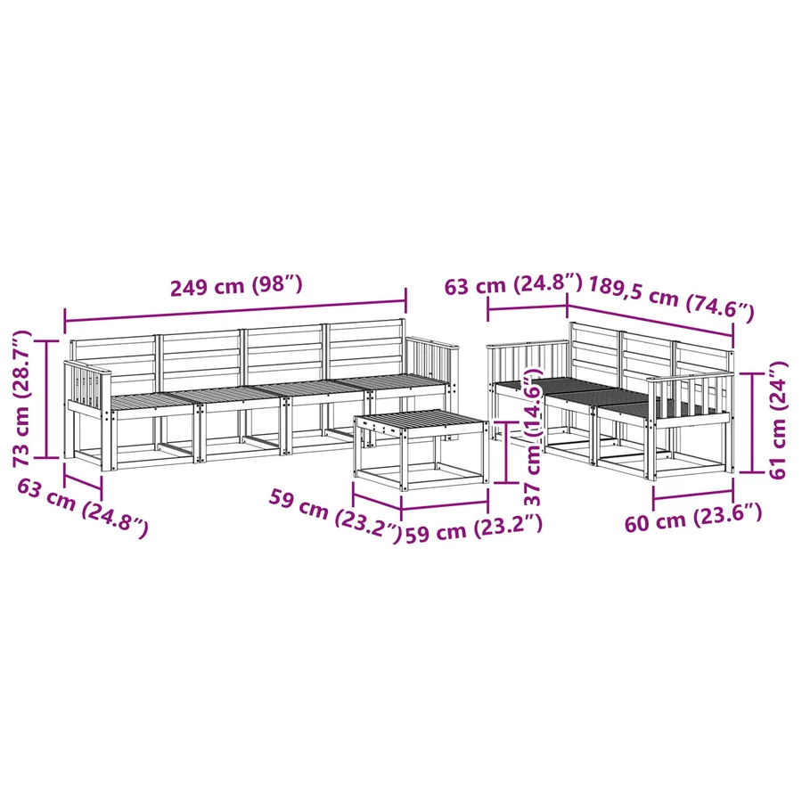 Ensemble de canapés d'extérieur 8 pcs Blanc 59 x 59 x 37 cm - 8