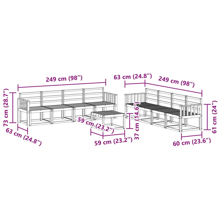 Ensemble de canapés d'extérieur 9 pcs Blanc 59 x 59 x 37 cm - 8