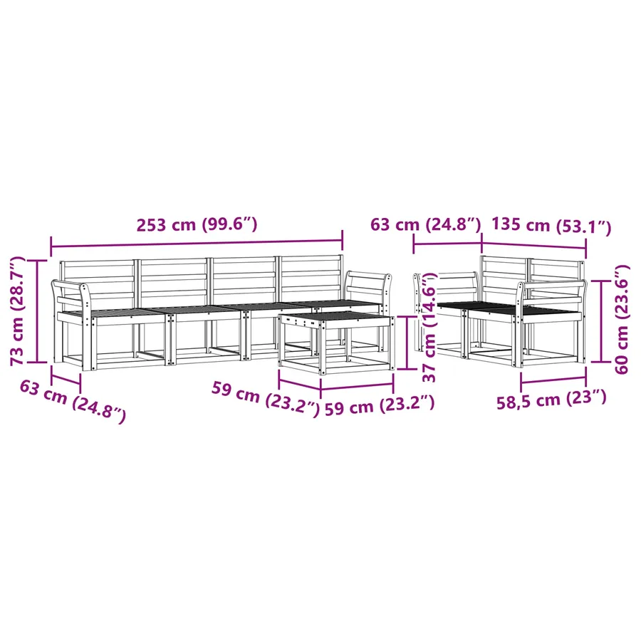 Ensemble de canapés d'extérieur 7 pcs Blanc 59 x 59 x 37 cm - 8