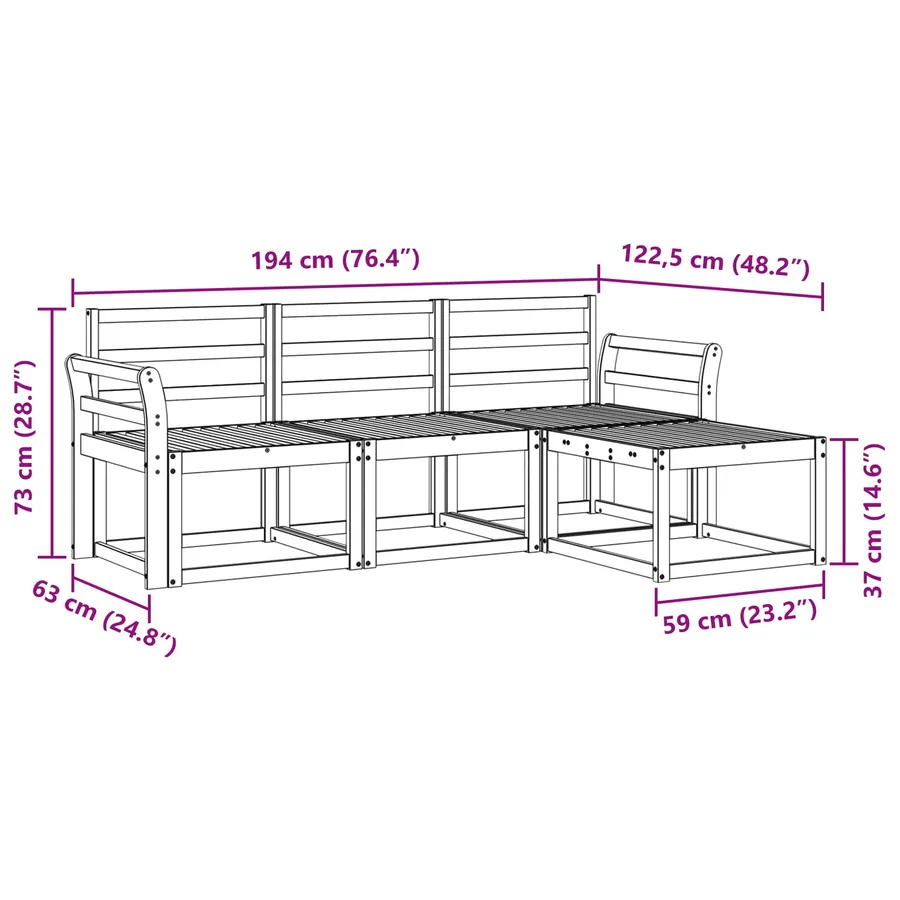 Ensemble de canapés d'extérieur 4 pcs Blanc 194 x 122,5 x 73 cm - 7