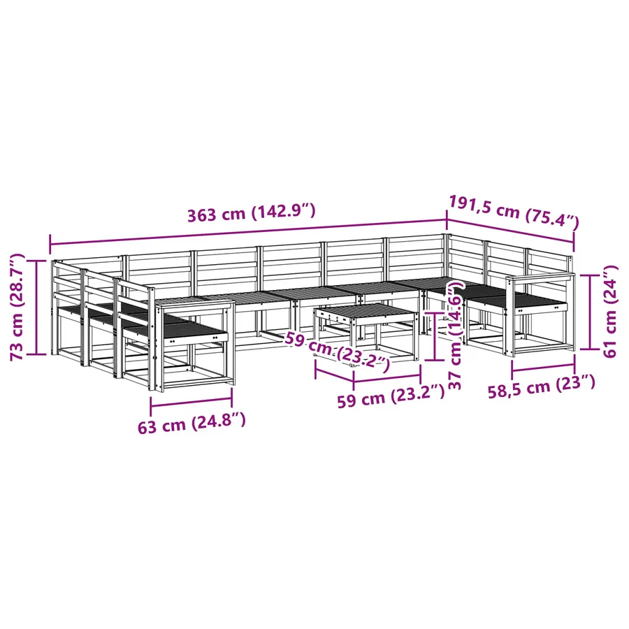 Ensemble de canapés d'extérieur 11 pcs Blanc - 9