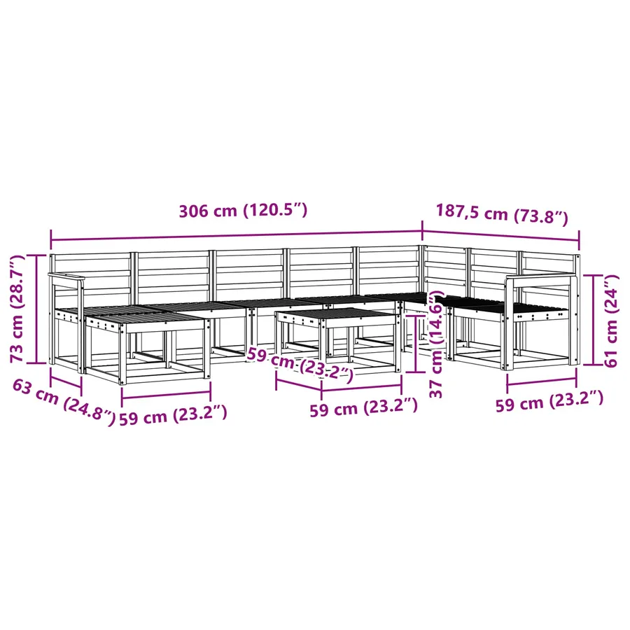 Ensemble de canapés d'extérieur 9 pcs Blanc - 8