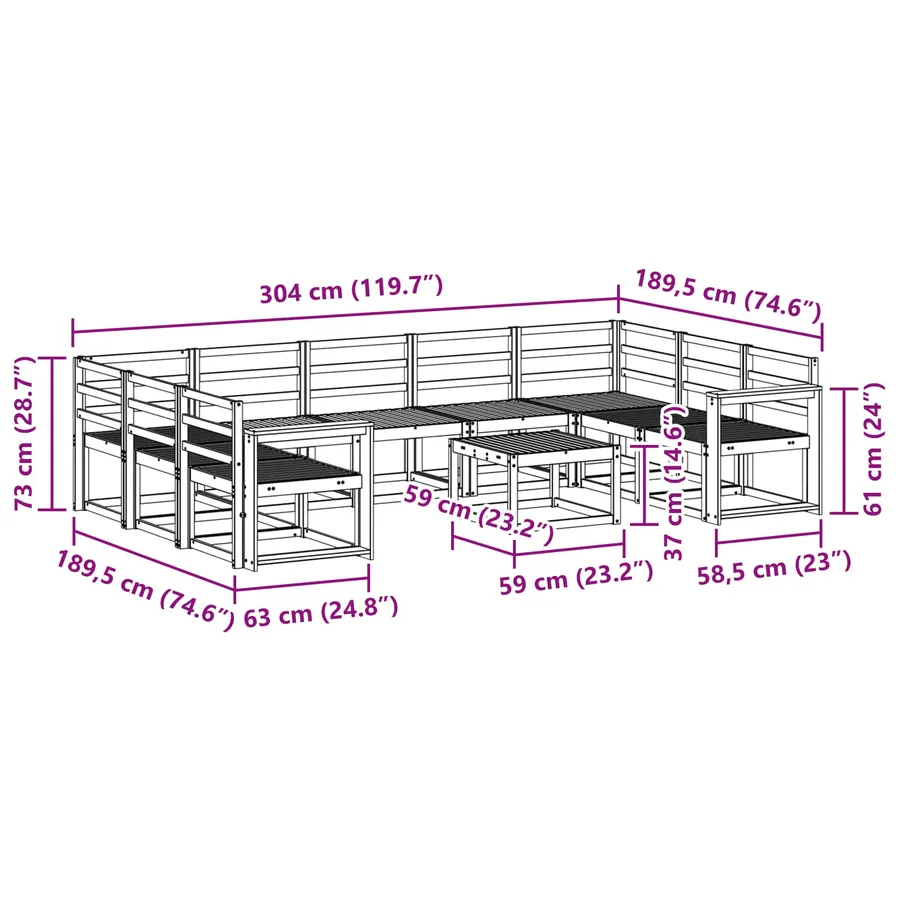 Ensemble de canapés d'extérieur 10 pcs Blanc - 9