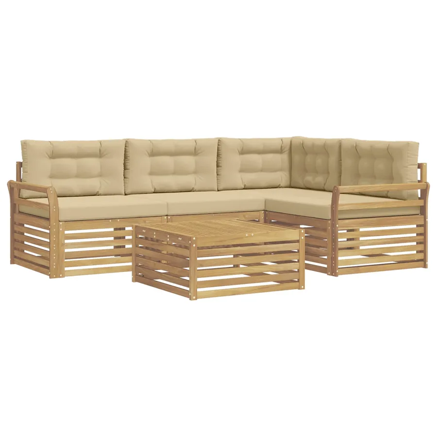 Ensemble de canapés d'extérieur 5 pc Blanc et Beige Polyester - 2