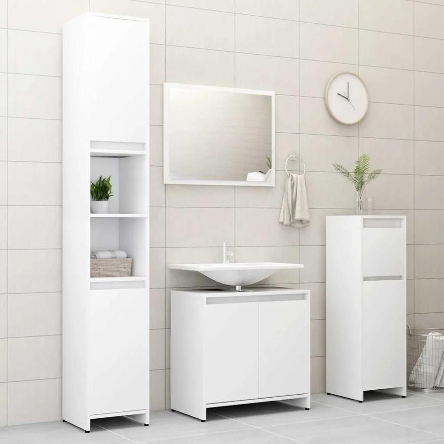 Ensemble de meubles de salle de bain Blanc Bois d'ingénierie - 8