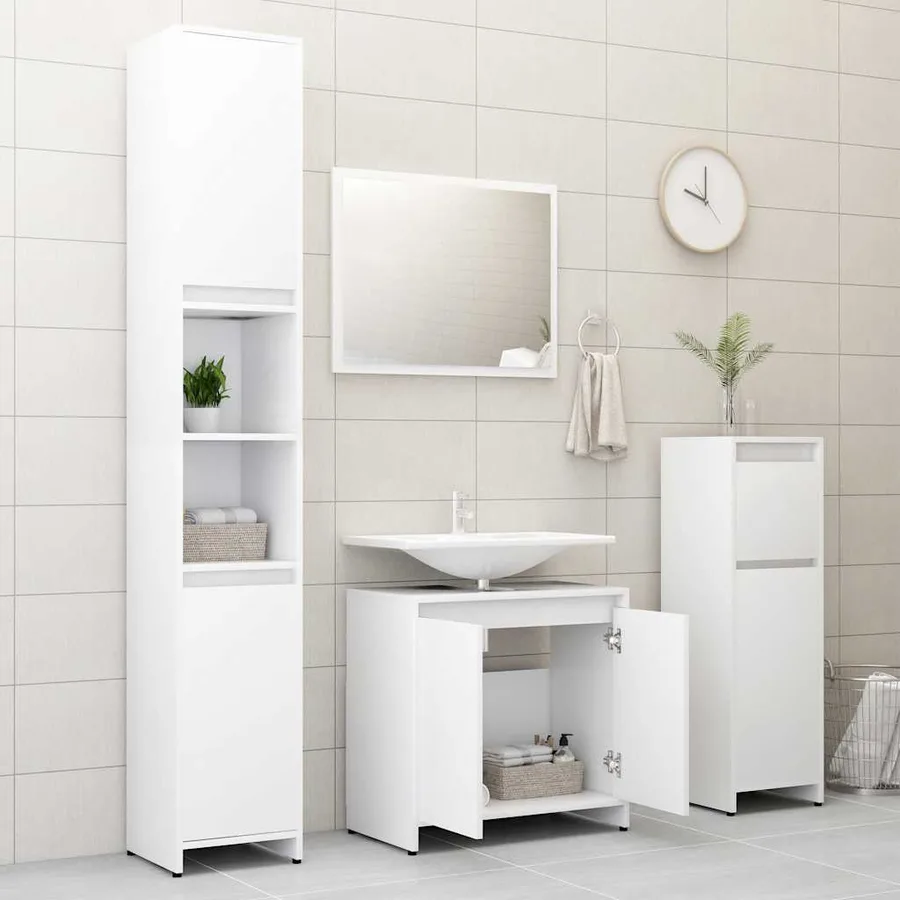 Ensemble de meubles de salle de bain Blanc Bois d'ingénierie - 9