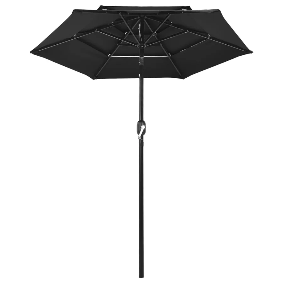 Parasol de jardin à 3 niveaux avec mât en aluminium noir - 2