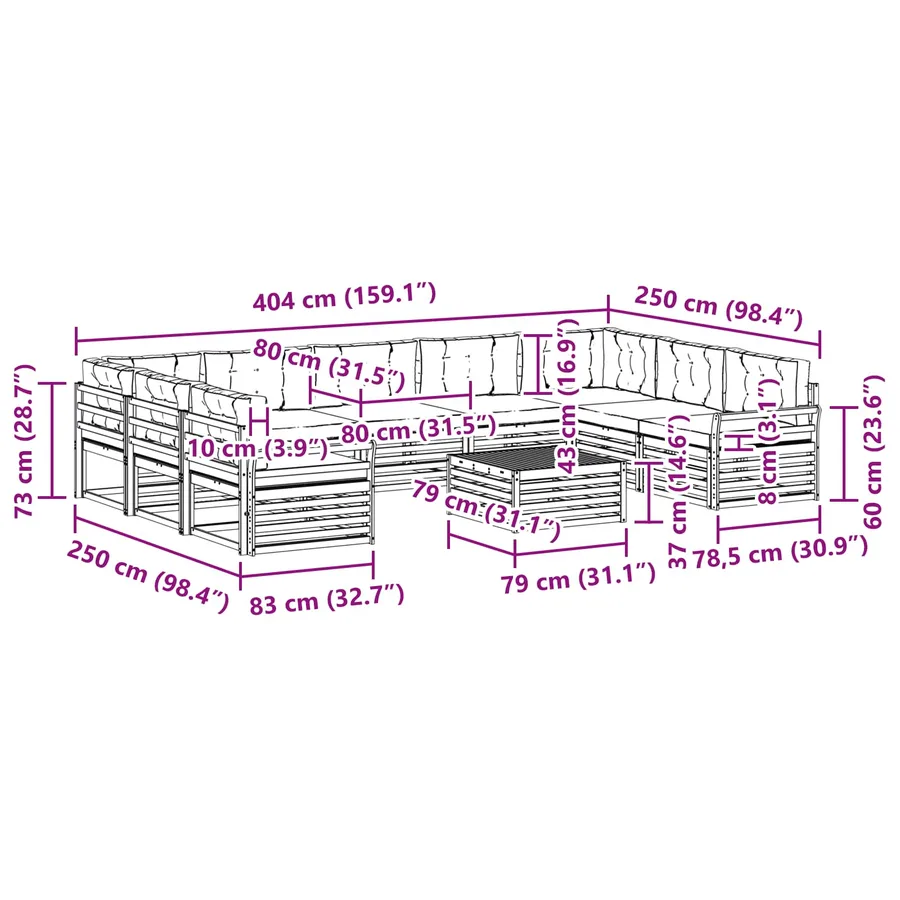 Ensemble de canapés d'extérieur 10 pc Blanc et gris clair - 8