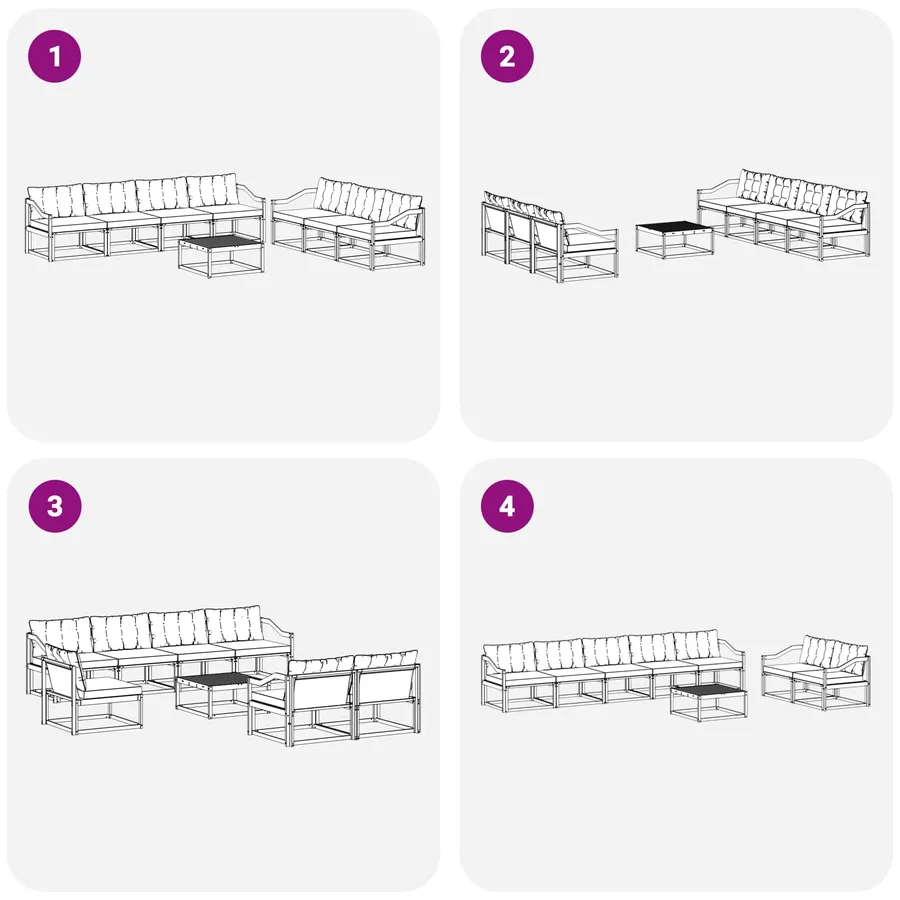 Ensemble de canapés d'extérieur 8 pcs Blanc et gris clair - 7