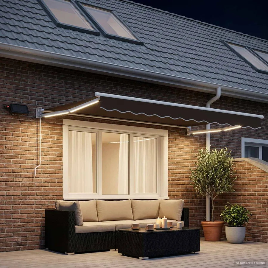 Store rétractable manuel avec LEDs Taupe - 3