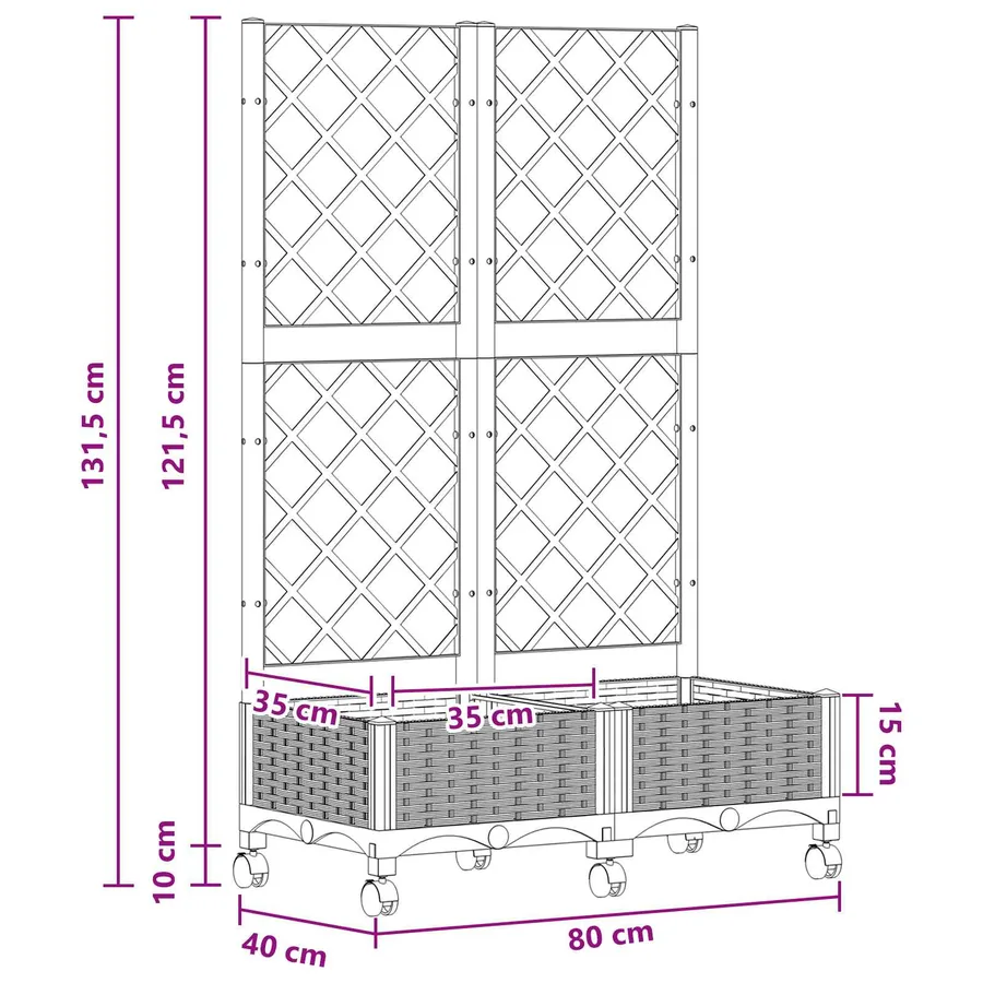 Bac de jardin avec treillis et roues Marron 80 x 40 x 131,5 cm - 8
