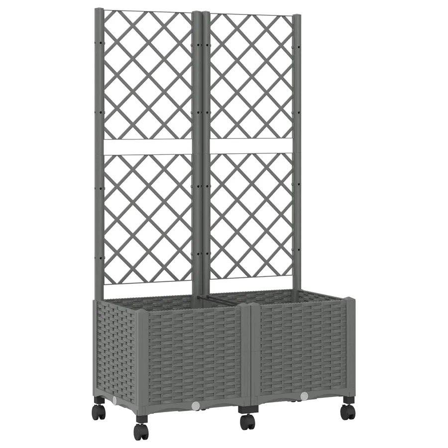Bac de jardin avec treillis et roues Gris clair PP - 2