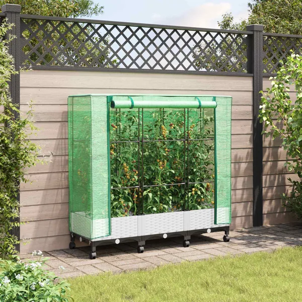 Jardinière de jardin avec couverture de serre et roues 3 pc PP