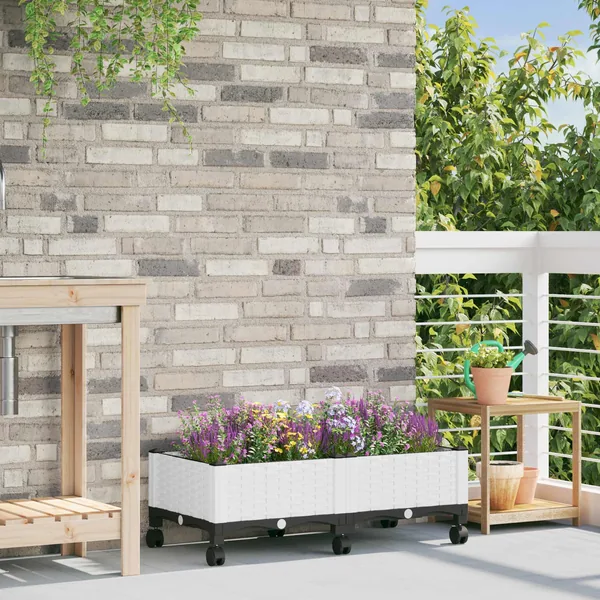 Jardinière avec Roues Blanc 80 x 40 x 33 cm PP