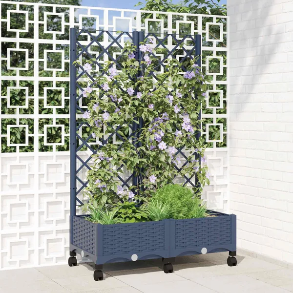 Bac de jardin avec treillis et roues Gris Bleu PP