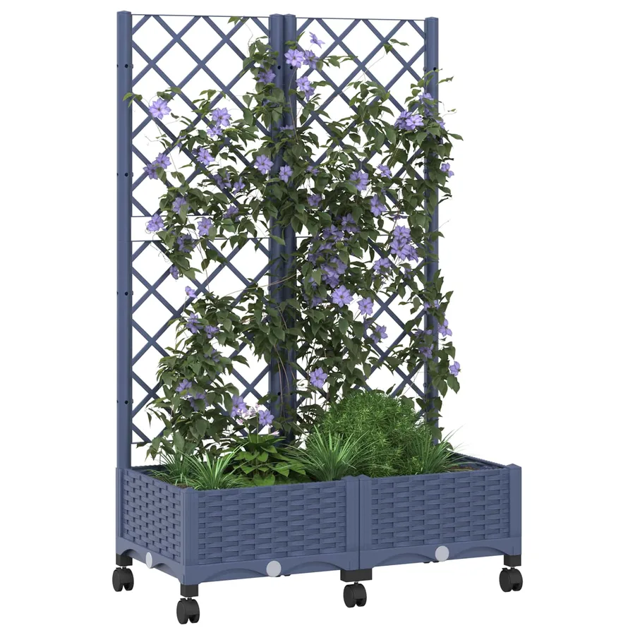 Bac de jardin avec treillis et roues Gris Bleu PP - 3