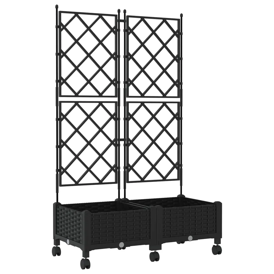 Bac de jardin avec treillis et roues 2 pc Noir PP - 2