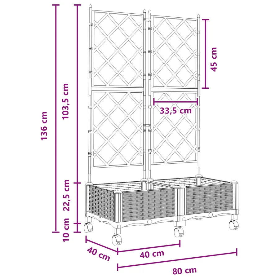 Bac de jardin avec treillis et roues 2 pc Gris clair PP - 8