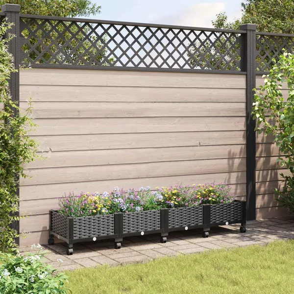 Jardinière avec Roues Noir 160 x 40 x 29 cm PP