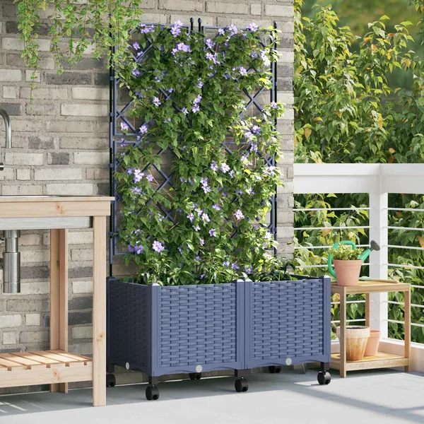 Bac de jardin avec treillis et roues 2 pc Gris 80 x 40 x 149 cm