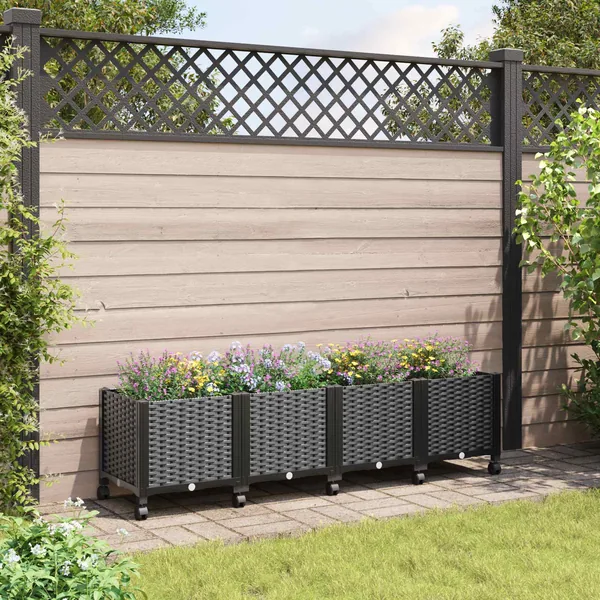 Jardinière avec Roues Noir 160 x 40 x 44 cm PP