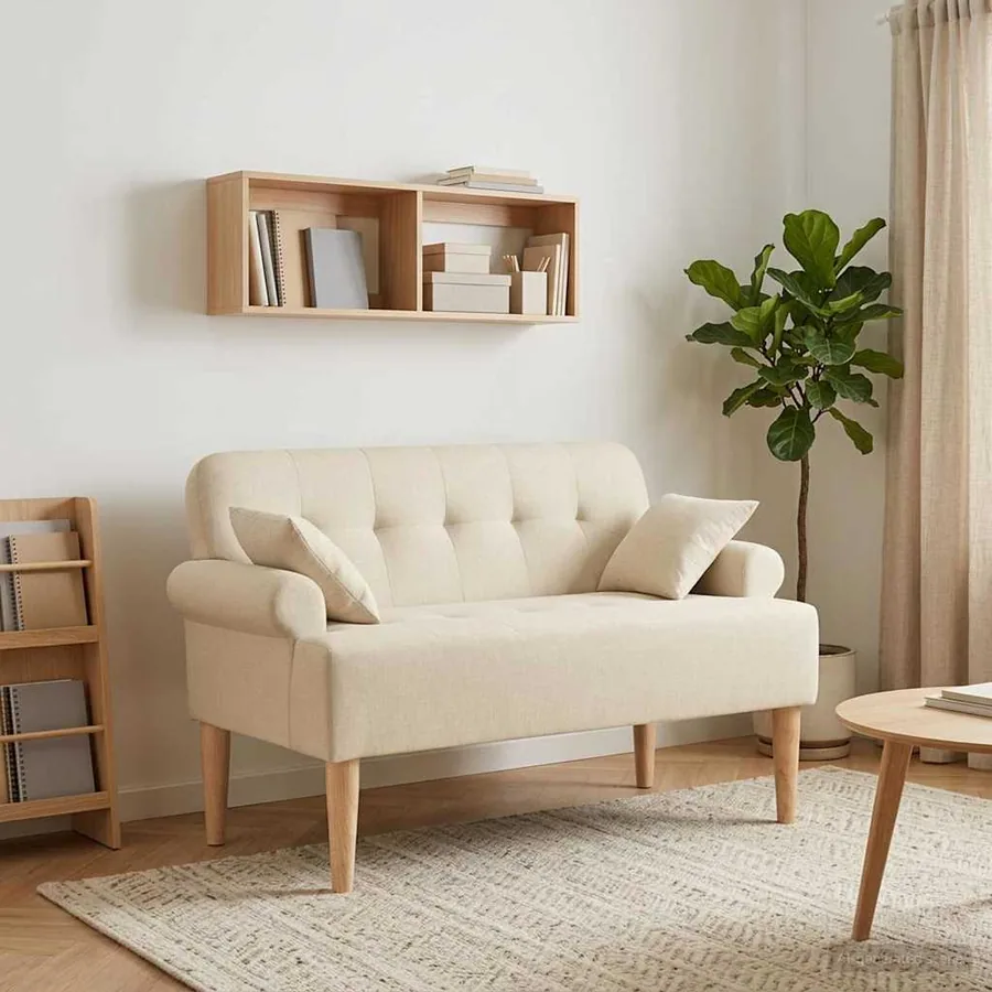 Canapé love seat avec capitonnage en boutons Crème Tissu