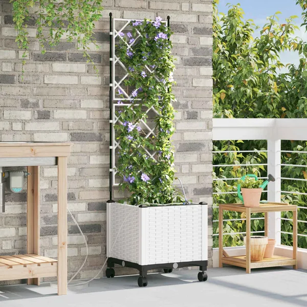 Porte-plante de jardin avec irrigation et roues Blanc PP
