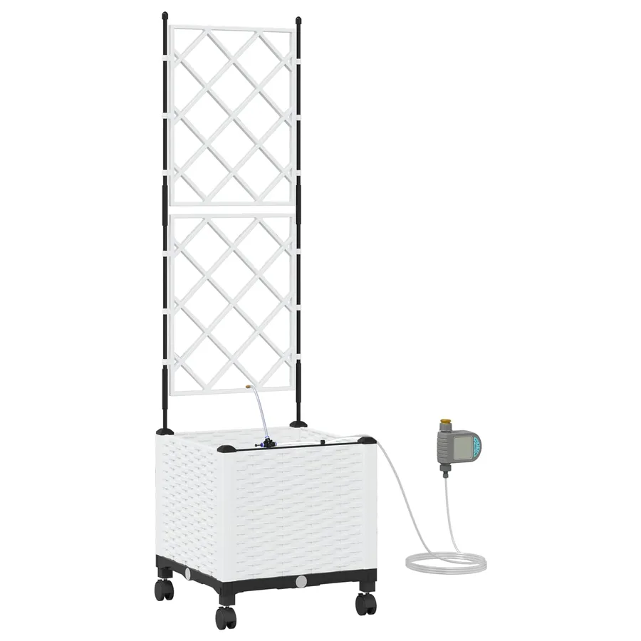 Porte-plante de jardin avec irrigation et roues Blanc PP - 2