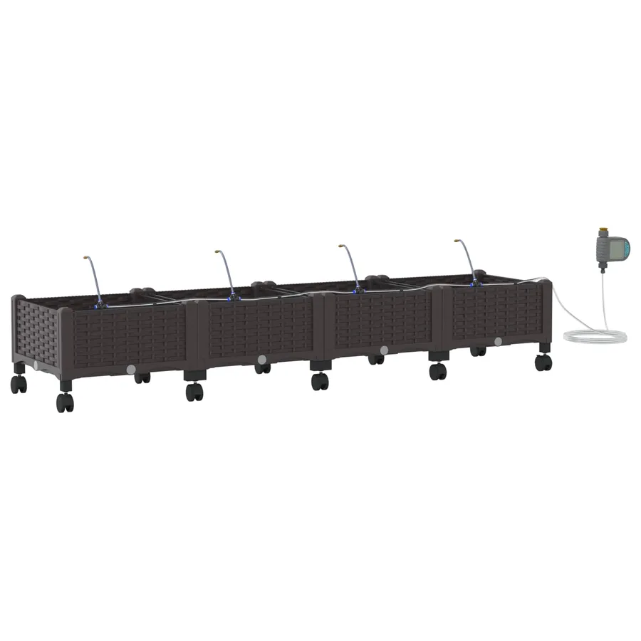 Porte-plante de jardin avec irrigation et roues 4 pc Marron PP - 2